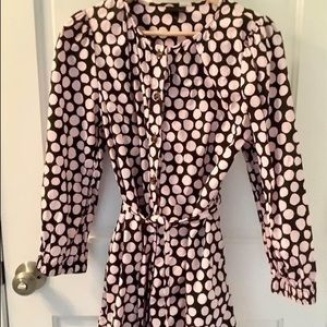 Who What Where Dress Sz L Tie Waist Pink Black Polka Dot